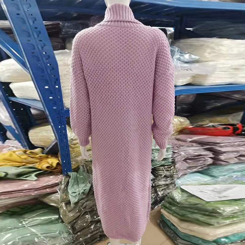 Winter Collar Knitted Cardigan Collage Solid Color Long Size Plus Size Women's Knitted Sweater