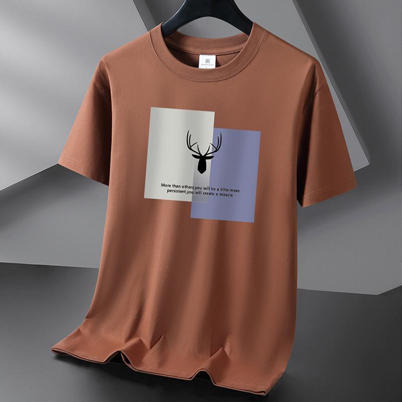Cotton Men's Fashion Loose Short Sleeve Deer Head Printed Pullover Compassionate T-shirt