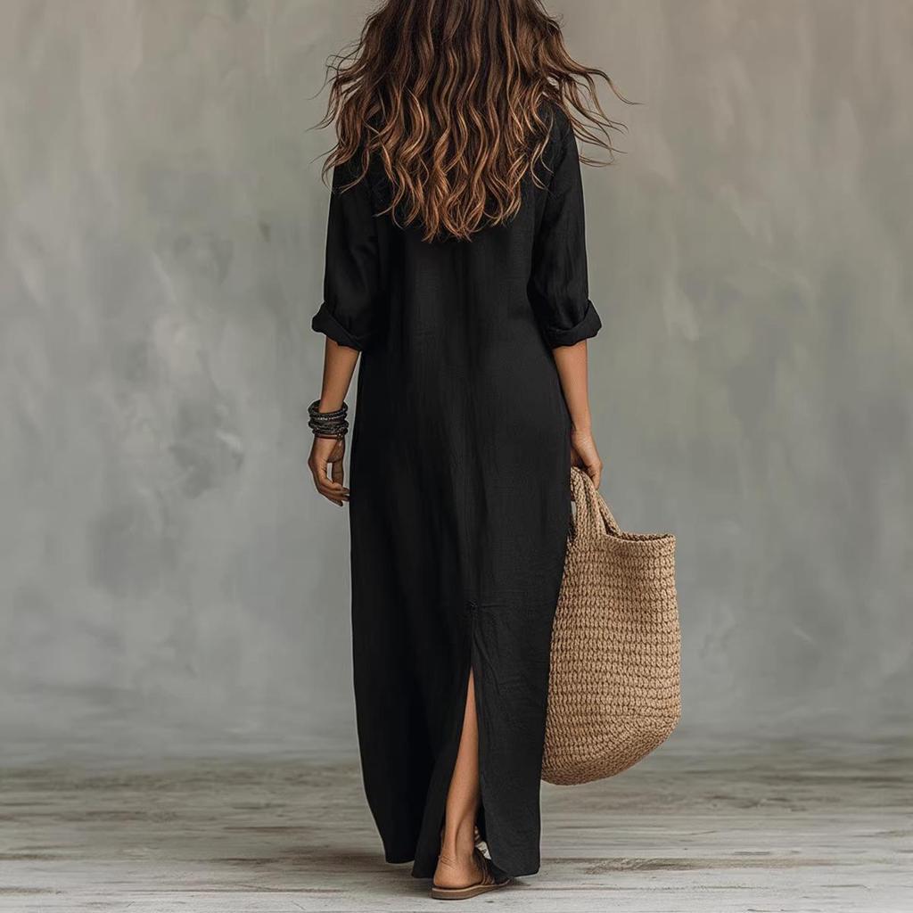 2026 Spring/Summer Casual Solid Color Lapel Slit Dress