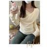 French Swing Collar Long Sleeve Bottoming Sweater Women's Autumn Side Pleated Waist Diagonal Shoulder Sweet Spicy Inner Top