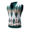 Colete Tricotado Argyle Masculino Decote V Sem Mangas Casual Ajustado Pulôver Suéter Tricotado leve