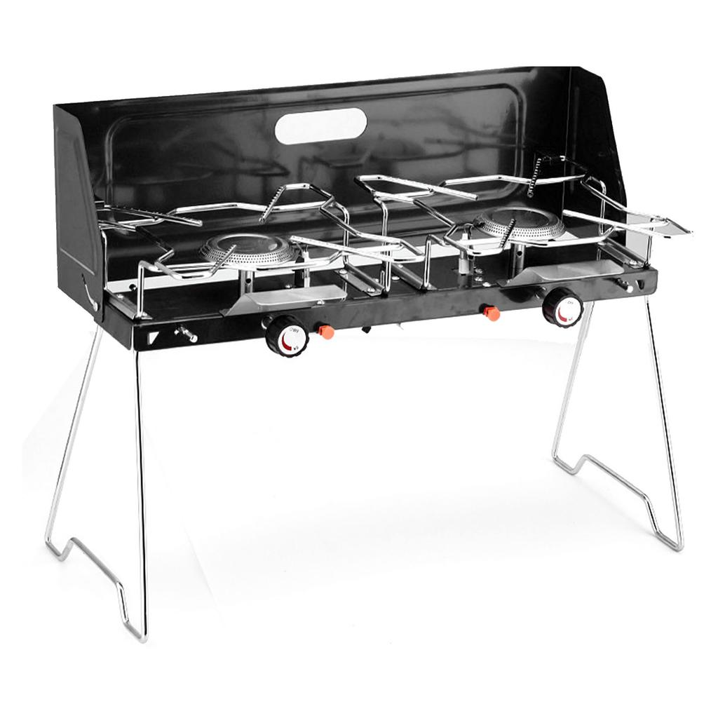 Double Burner Gas Stove Portable 2 Burner Outdoor Gas Stove with Foldable Legs Aluminum Alloy Camp Picnic Cooker