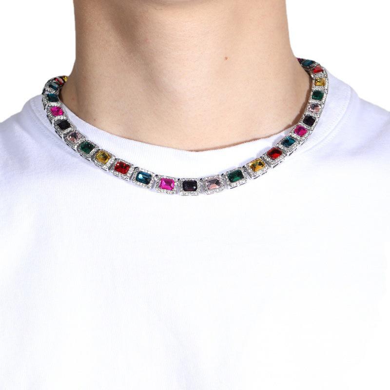 Luxury Hip Hop Square Zircon Cuban Chain Ice Candy Necklace for Men and Women