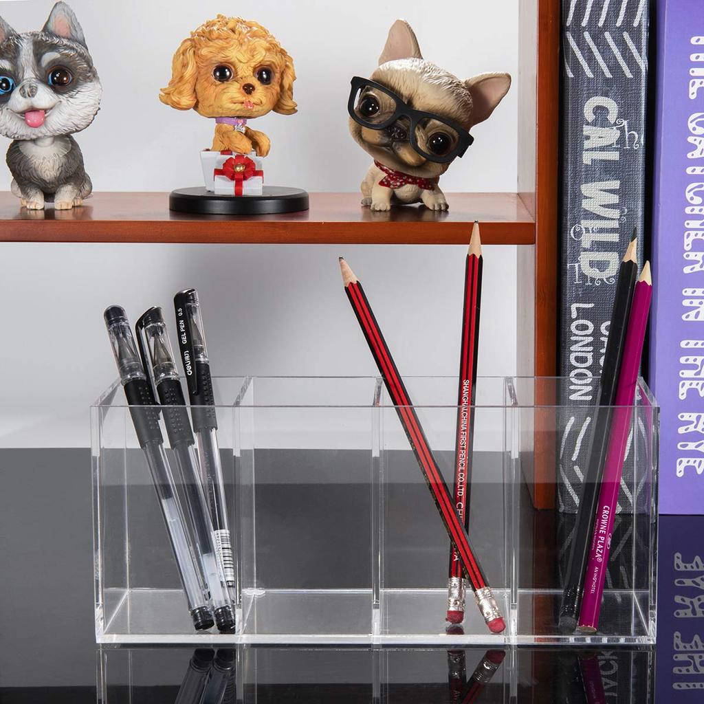 NIUBEE Large Capacity Pen 4 Clear Pen Cosmetic Storage Desktop Storage for Makeup and Clear Holder, Compartments, Acrylic, Stand, Box, Stationery,