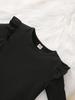 Black Ribbed Round Neck Long Sleeve Top + Girls Fashion Yellow Brown Half Skirt Set