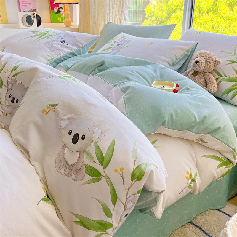 100% Cotton Bedding Four-piece Set, Skin-friendly and Breathable Quilt Cover, Bed Sheet Pillowcase Set