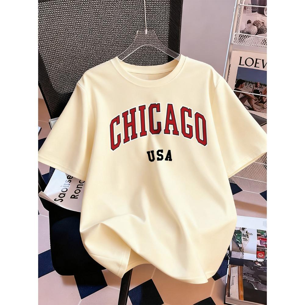 Chicago Usa Letter Printing T-Shirt Women Summer Short Sleeve Tops Comfortable Soft O-Neck T Shirt Casual Womans Clothes