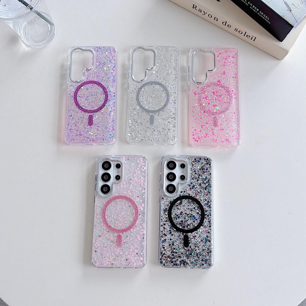 KEYSION Luxuxy Glitter Magnetic Phone Case for MagSafe for Samsung Galaxy S23 S24 S25 S26 Ultra 5G S26+ S25 Plus TPU+PC Shockproof Cover