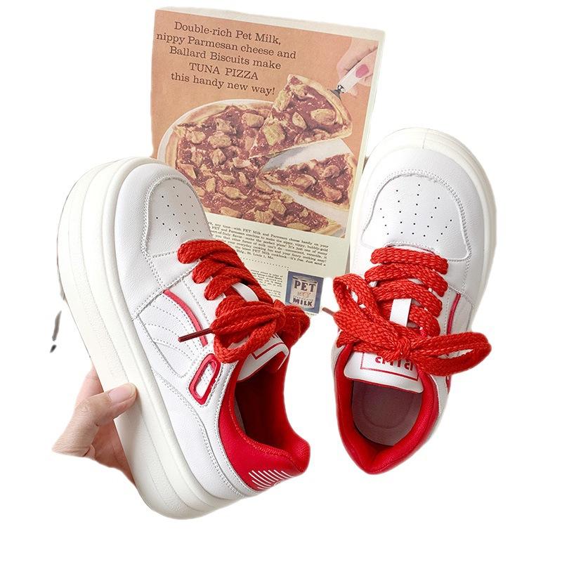 Nischen-Retro-Beige-Sneakers Damen Preppy-Stil Allround-Plateau-Plateauschuhe Lässige weiße Schuhe