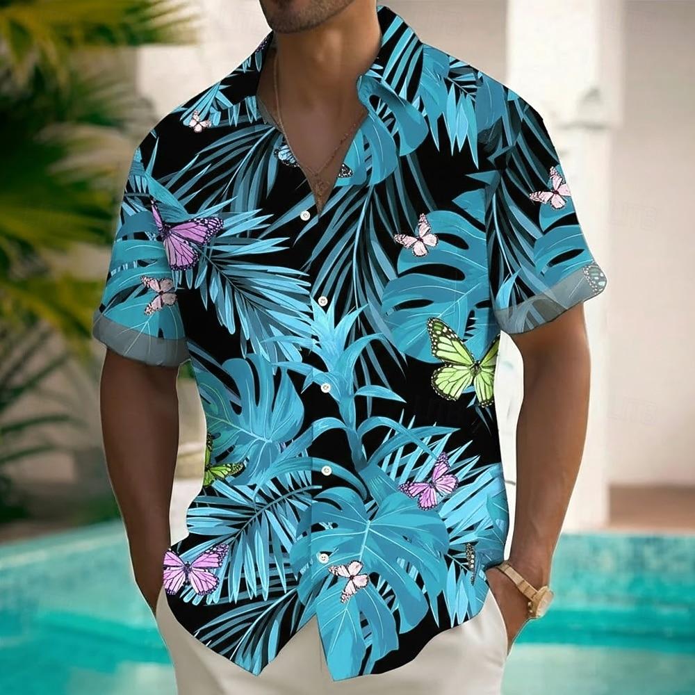 

Men s Palm Leaf Tropical Floral Hawaiian Shirt, Short Sleeve 3D Print Shirt with Chest Pocket S