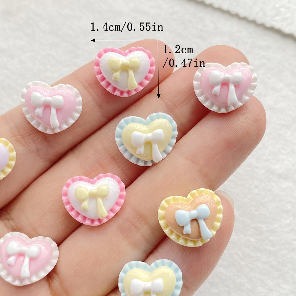 30pcs Resin Colorful Cute Bow Heart shape Flat back Rhinestone Scrapbook DIY Wedding Applique Decor Jewelry Accessories Crafts