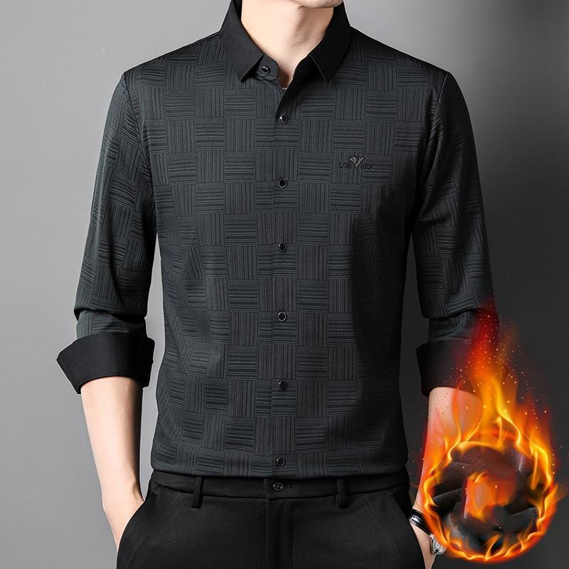 Autumn and Winter New Men Plus Fleece Long-sleeved Shirt Young Warm Shirt