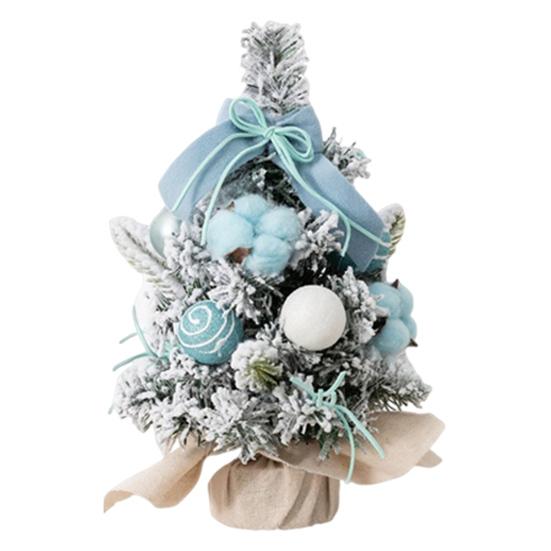 Snowy Mini Christmas Tree Small Tabletop Artificial Flocked Tree with Balls Bow And Cloth Bag Base for Home Office Desk Decor