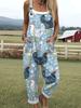Hand-painted Style Black and White Hen Print Overalls, Relaxed Pastoral Style, Breathable and Not Stuffy