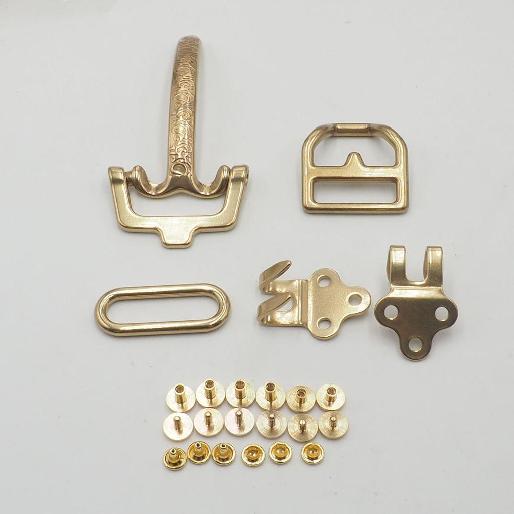 Brass Cavalry Bag Hardware: Pure Copper D-ring, Rivet, and Belt Buckle Set