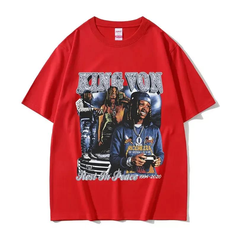 Men's Hip Hop Vintage Short Sleeve T-shirts Rapper K-King Von Graphic T Shirt Unisex Fashion Oversized Cotton T-shirt Streetwear