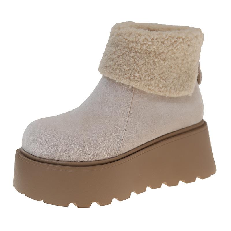 Women's Fur Mouth Large Size Winter Warm Fur One Snow Boots Padded Lining Ankle Boots Non-slip Hiking Sports Cotton Boots