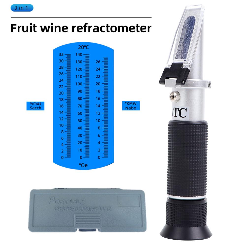 Handheld Fruit Wine Refractometer 0 - 140°OE 3 in 1 Grape & Alcohol Wine Refractometer Wine Sugar Concent Meter 0-32%Brix Tester