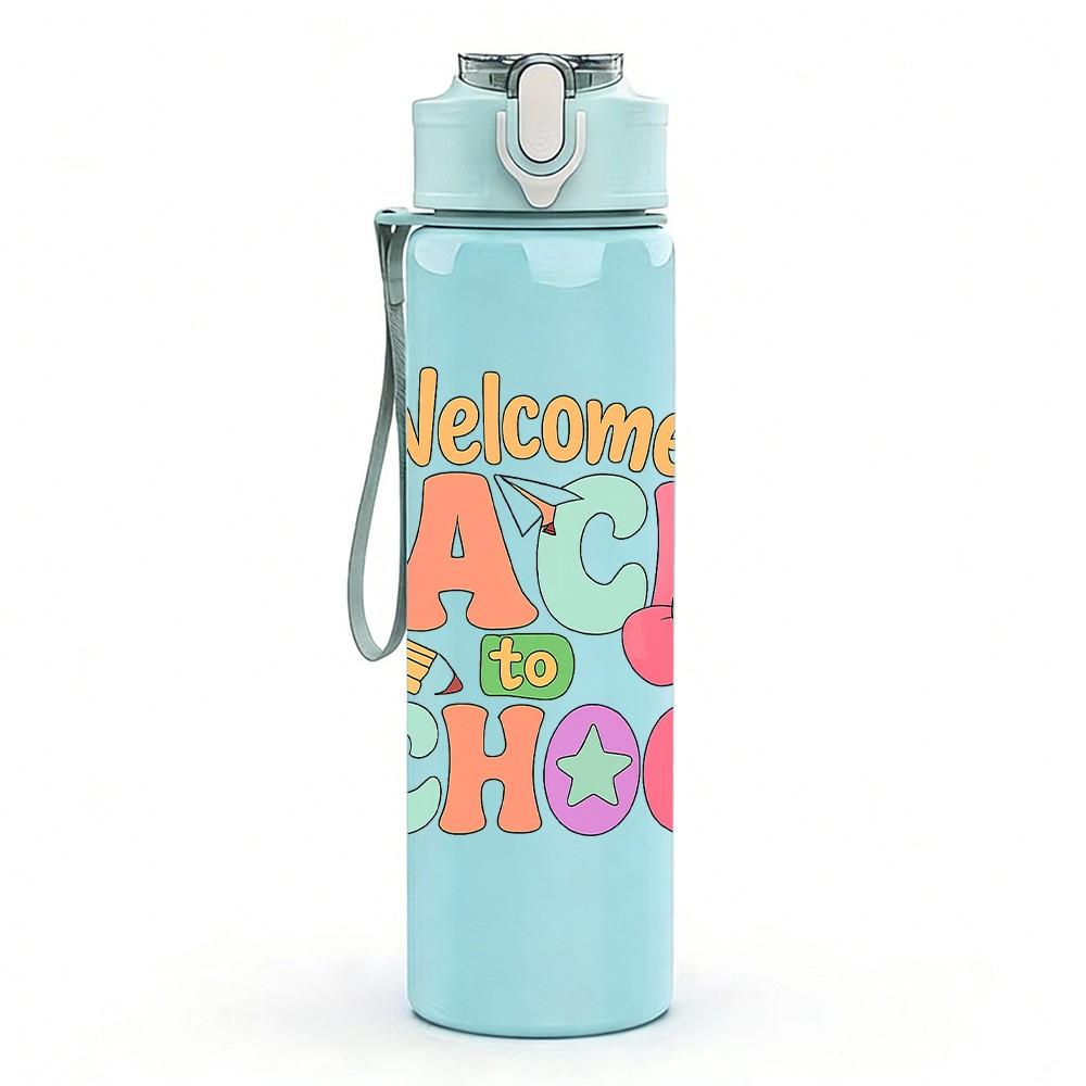 1PC Welcome Back To School Pastel 750ml Color Plastic Sports Water Bottle Leakproof Flip Straw Lid Suitable for Sports Office Home Use