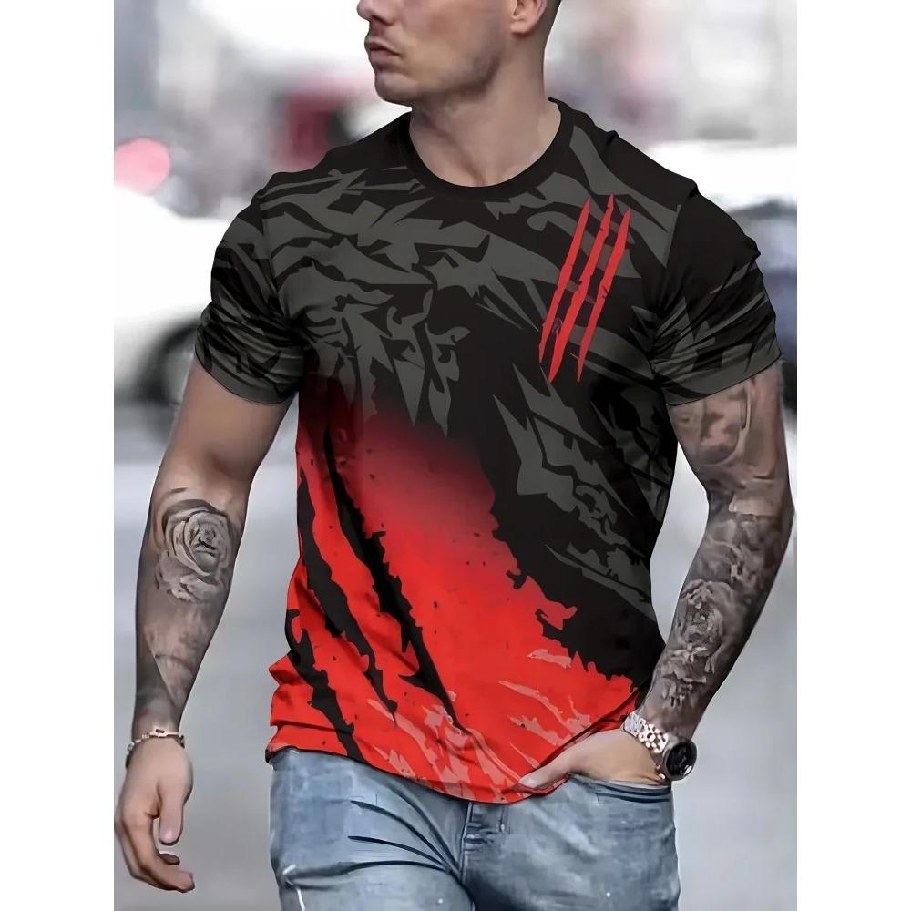 T-shirt Estiva da Uomo Girocollo Stampata in 3D Moda Versatile Traspirante Tendenza Casual