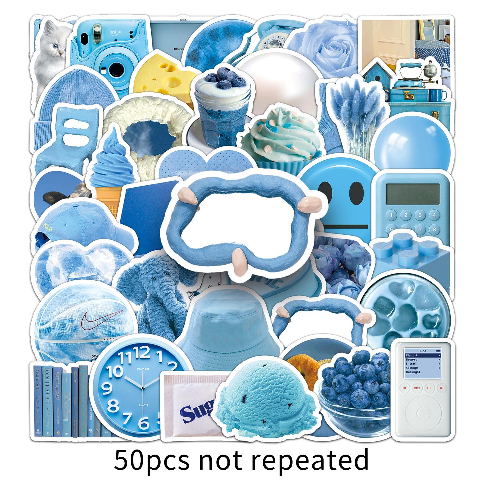

50 Pictures Ins Blue Doodle Personality Small Fresh Guka Manual Account DIY Milk Tea Cup Water Cup Suitcase Sticker Waterproof