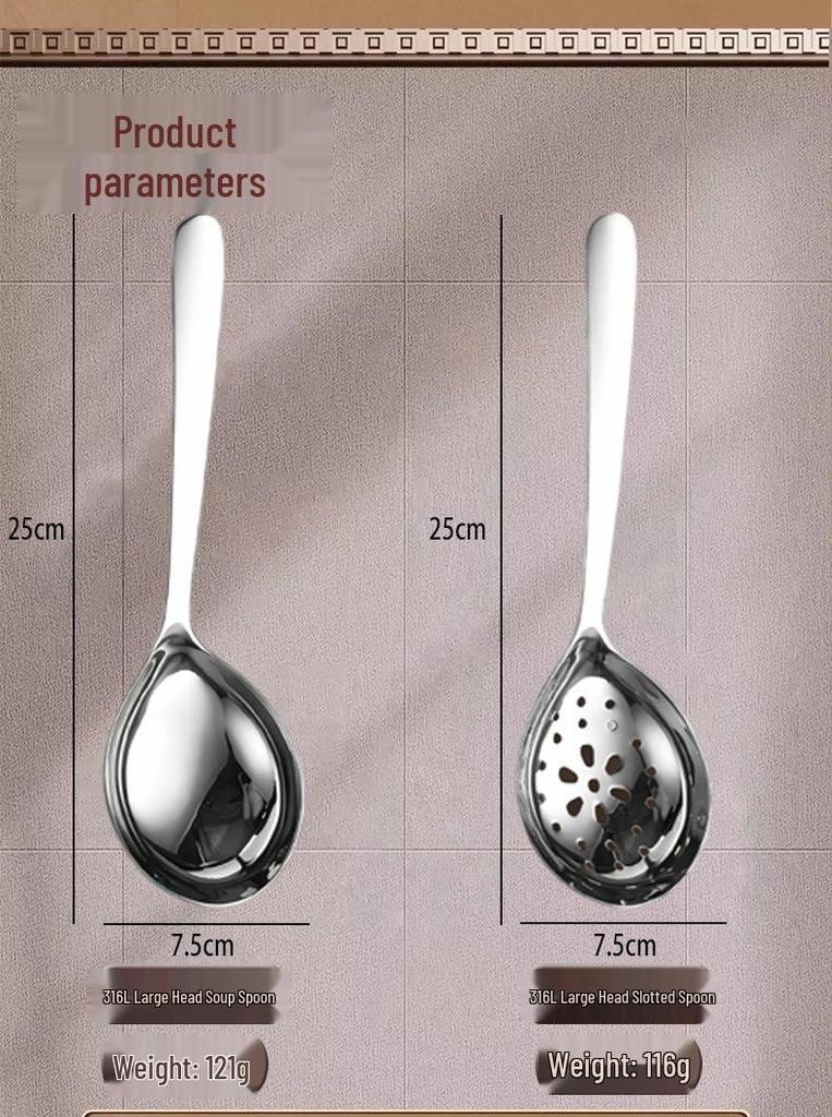316L Stainless Steel Soup Ladle - Household Hot Pot & Serving Spoon, Long Handle with Large Round Head