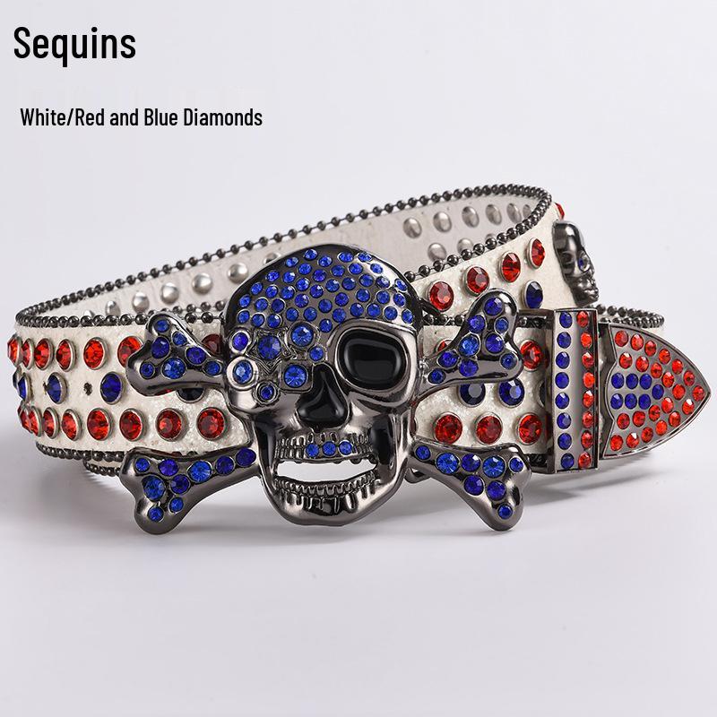 Cataramă de Curea Hip Hop cu Strasuri în Formă de Craniu - Stil Punk European și American