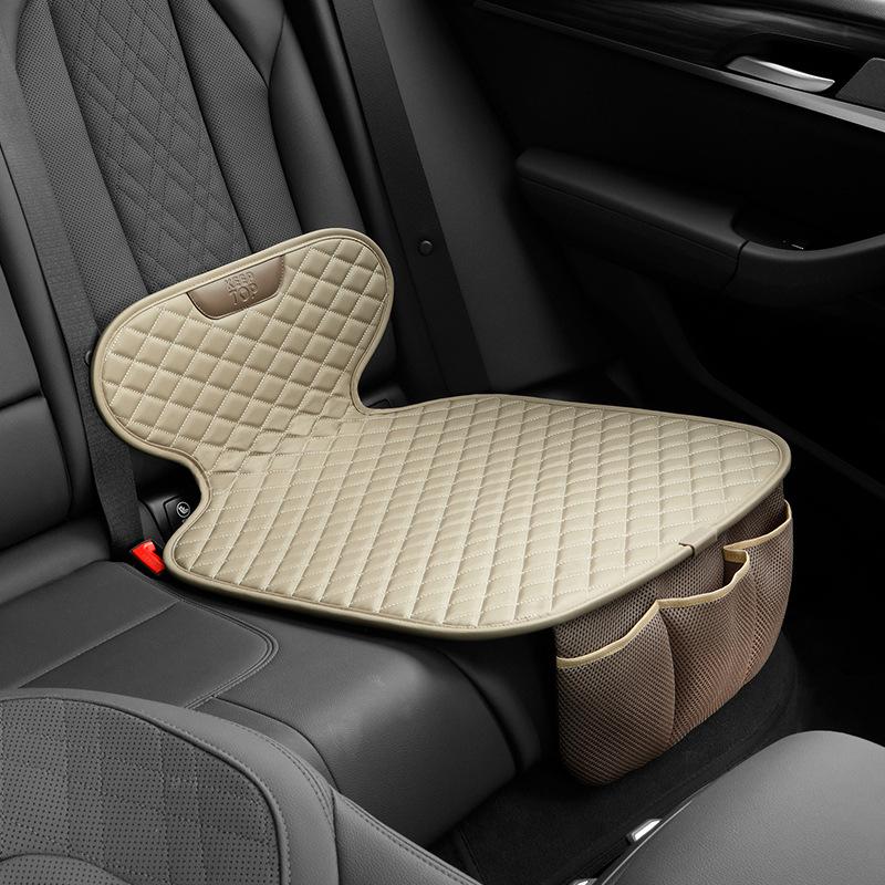 

KEEP TOP Car Seat Cushion Children Safety Seat Leather Pad Protective Cover with Mesh Pocket Beige