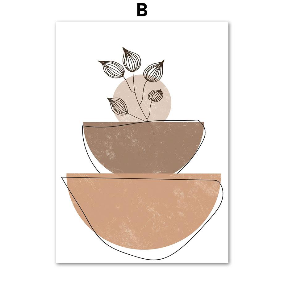 Abstract Line Leaves Vase Boho Gallery Posters And Prints Canvas Painting Wall Art Pictures For Living Room Home Decor