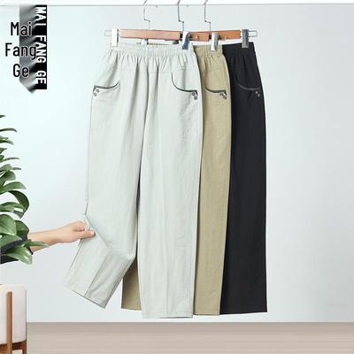 Pantalon court d'été en coton et lin taille haute pour femmes d'âge moyen et âgées