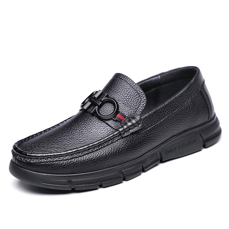 The first layer of cowhide summer new men's beanie shoes genuine leather casual leather shoes one pedal men's shoes middle-aged shoes