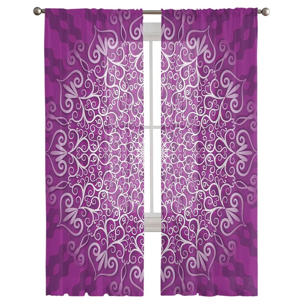 Purple Round Flowers Tulle Curtain For Living Room Bedroom Modern Sheer Curtains Decorative Window Treatment