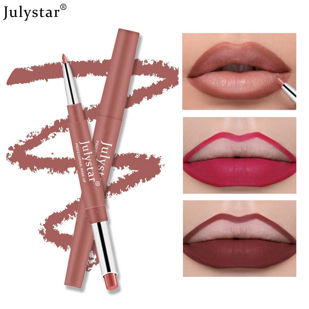 Europäischer und amerikanischer doppelseitiger, langanhaltender Lippenstift & Lipliner - Pink, einziehbar, nicht verblassend, nicht am Glas haftend.
