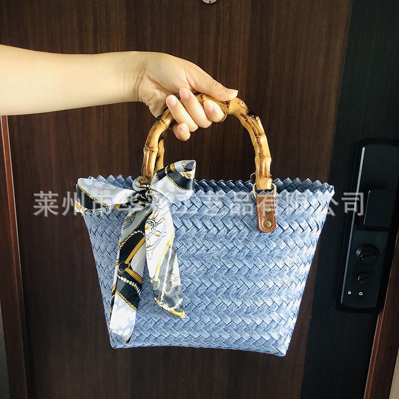 New Bamboo Bag Shopping Basket Handlebar Retro Simple Going Out Large Capacity Versatile Woven Bag Handbag