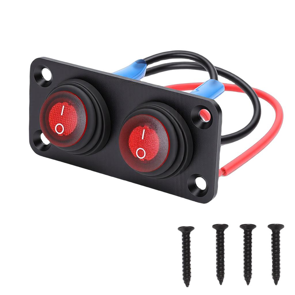 2 Gang Rocker Switch Panel Water Proof On Off Round LED for Automotive Lights Marine Boat Car Truck Vehicles Red