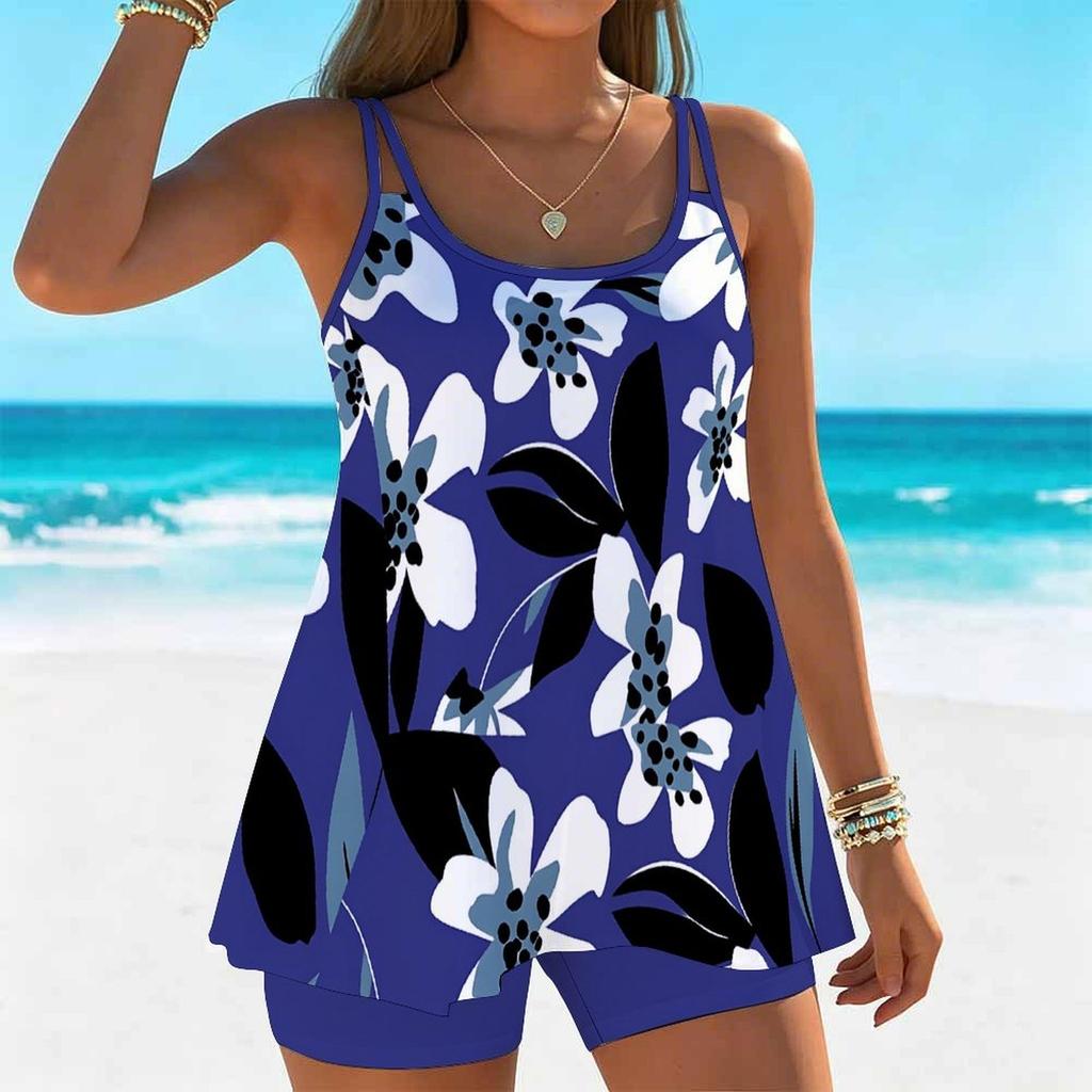 Women's Swimwear Tankini 2 Piece Swimsuit Vacation Flowers  Plant Print Vacation Bathing Suits