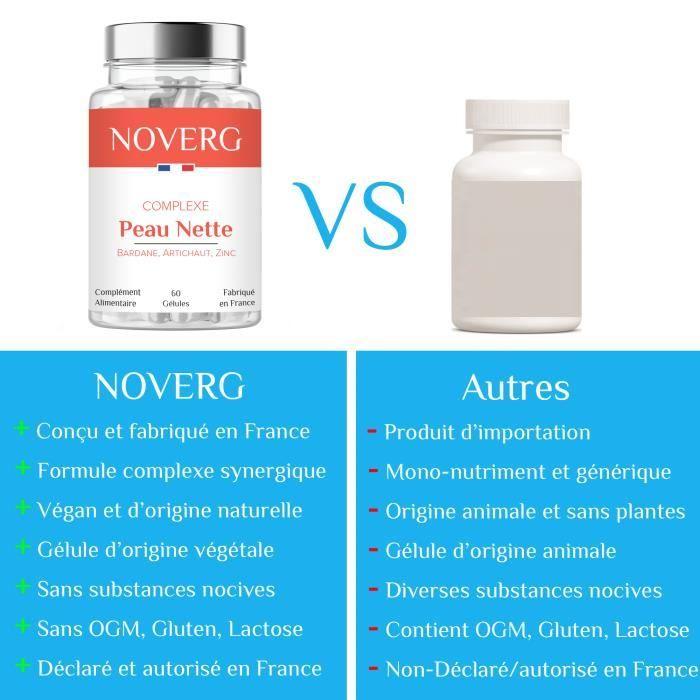Complément alimentaire - noverg - peau nette - 60 gélules - vegan - acné et imperfections - fabriqué en france