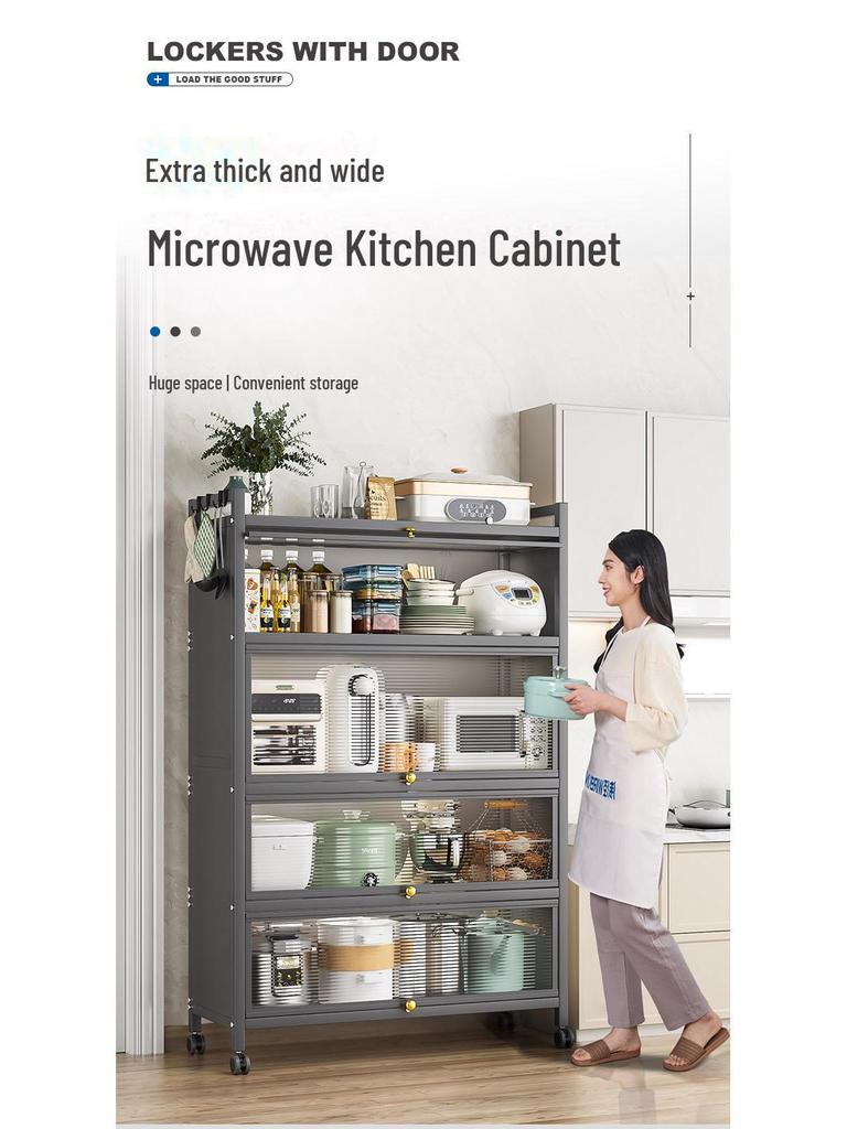 Kitchen Storage Cabinet with Microwave and Pot Rack