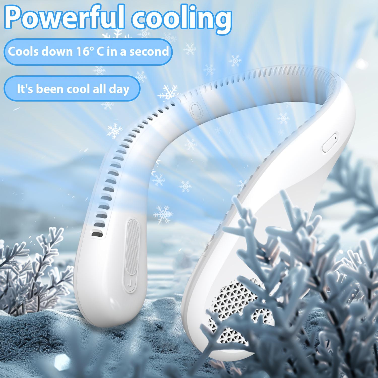 

Портативный шейный вентилятор, охлаждающие шейные вентиляторы, портативный перезаряжаемый с аккумулятором 5200 мАч, работающий от 4 скоростей, без лопастей, шейный вентилятор белый