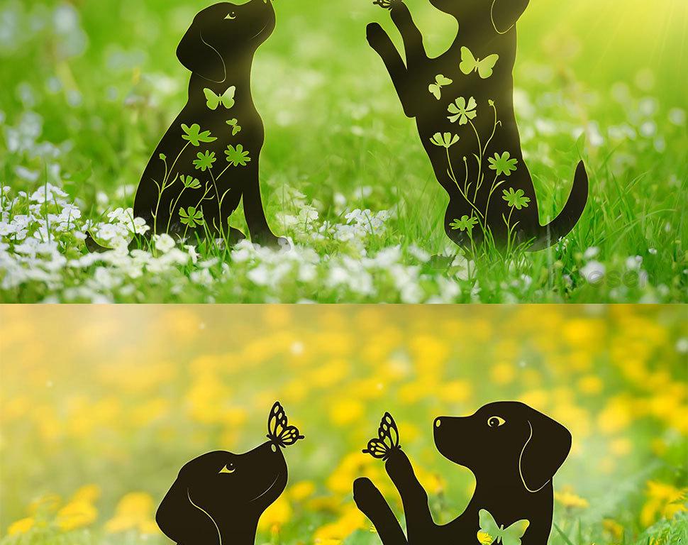 Mały piesek sylwetka ozdoba ogrodowa: Pusta Dekoracja Trawnikowa z Żelaza.