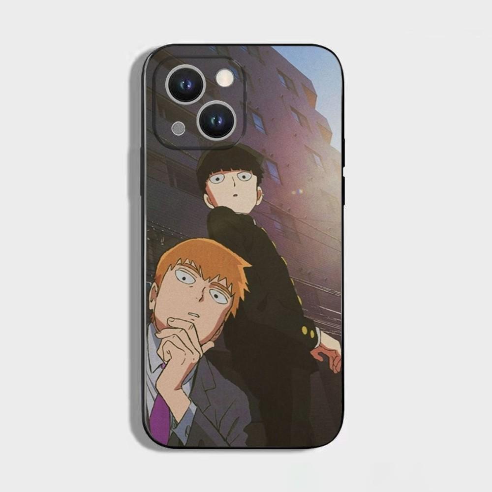Mob Psycho 100 Cartoon Phone Case For iPhone 16,15,14,13,12,11 Plus,Pro Max,XS,X,XR,SE,Mini,8,7,Soft Silicone Black Cover