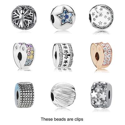 New Original Bead Alloy Love Star Flower Clip Stopper Charm Clear CZ Fit  Bracelet Bangle Necklace DIY Women Jewelry