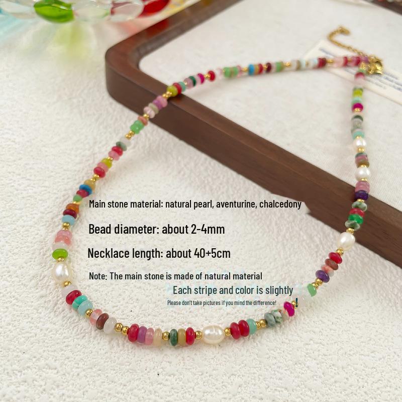 Handmade High-End Beaded Necklace: Versatile, No-Fade Natural Stone Design for Women