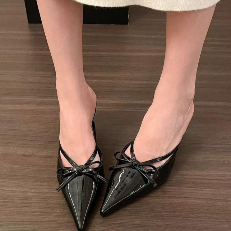 Women's Thin-heeled Baotou Slippers Summer New Sharp Head Shallow Mouth Metal Buckle Anti-slip Wear-resistant High Heels