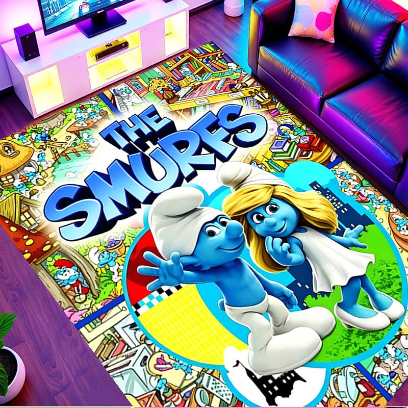 Blue Smurfs Print Rug, Washable Floor Carpet, For Entryway Dorm Laundry Room Office Study, Home Decor Birthday Christmas Gift