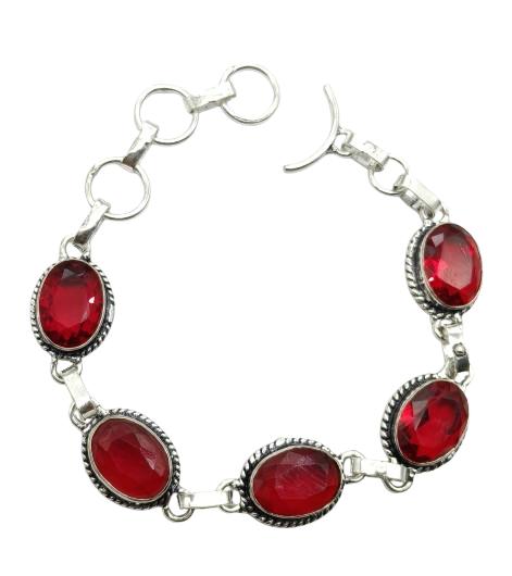 Red Garnet Gemstone Silver Plated Handmade Bracelet Jewelry BR 90