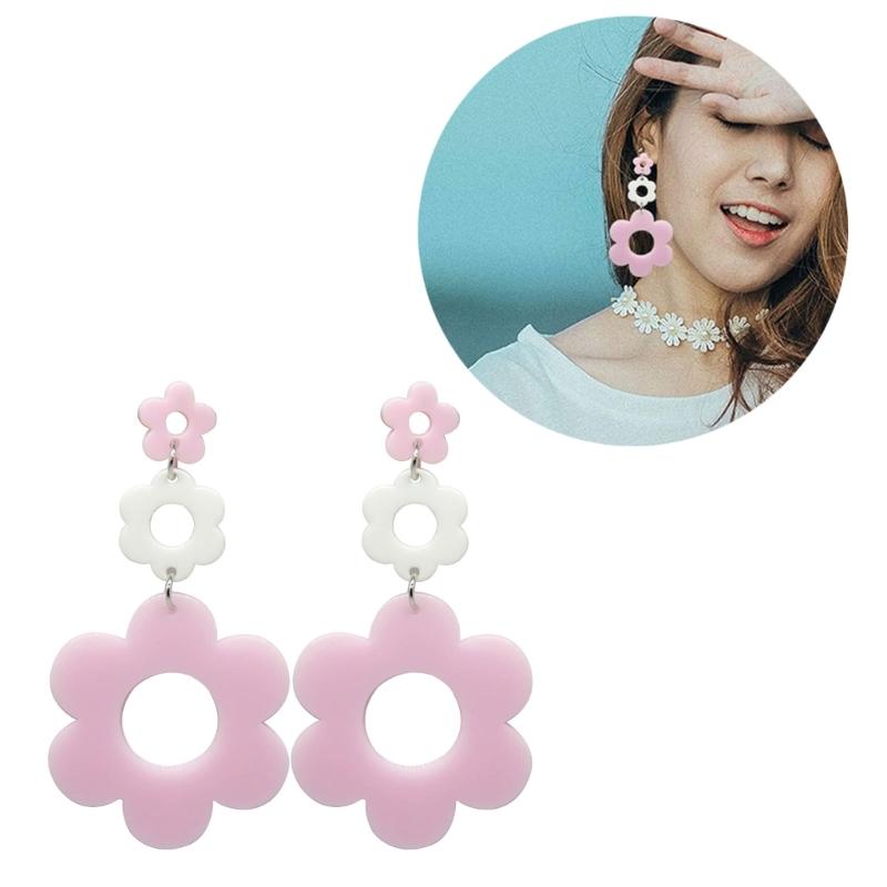Statement Flower Earrings for Women Comfortable Acrylic Designs Portable Decoration for Bohemian and Retro Styles