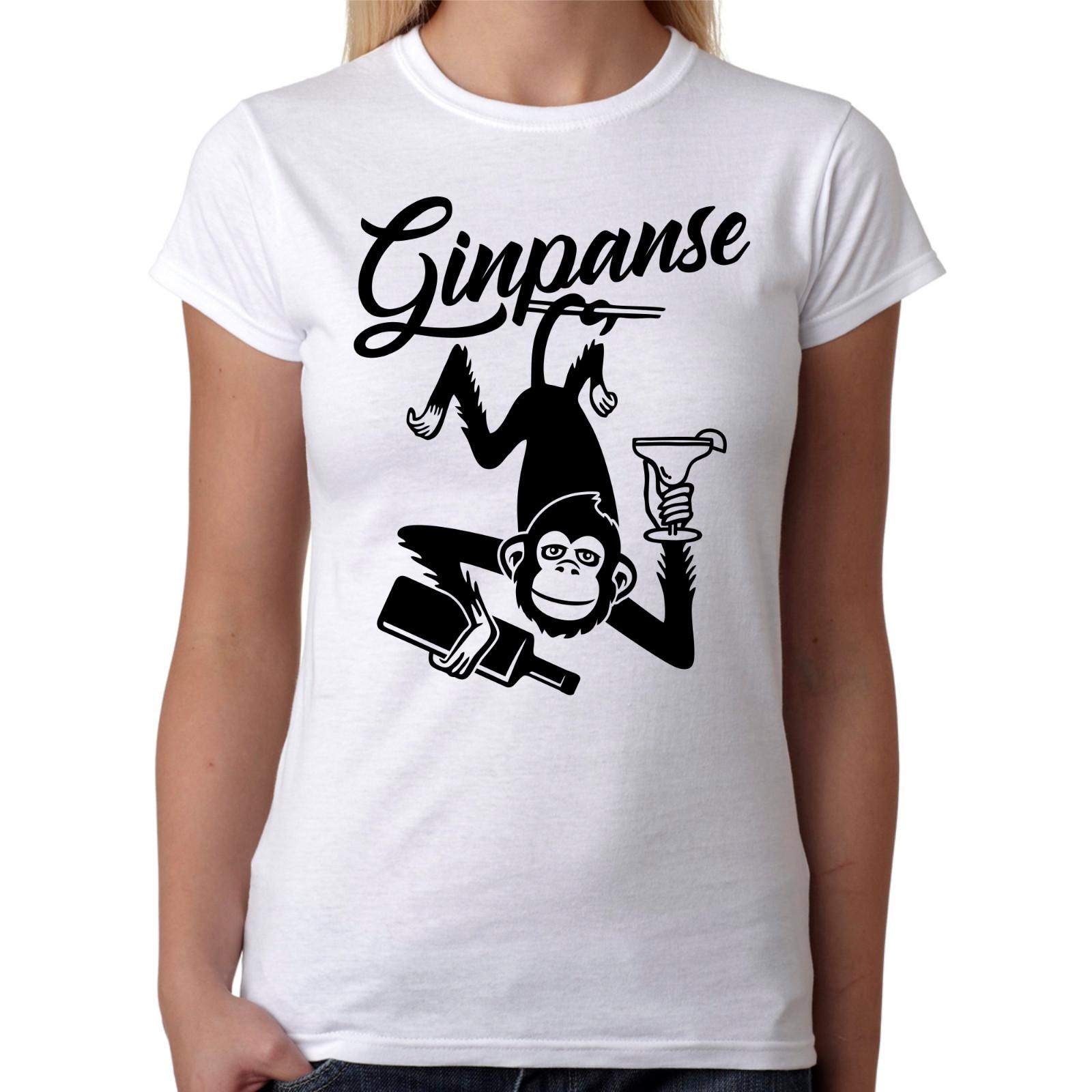 GINPANZE Chimpanzee Chimp Monkey Gin Drink Party Fun Comedy Fun Ladies T-Shirt Mens Womens Tees Top S