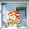 Self Adhesive Bathroom Glass Stickers Watercolor Forest Fairy Static Window Cling, Mushroom Elf Cottage Decal for Creative Gift Home Decor Kids Room,
