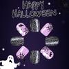 Halloween Faux Nails 24PCS Dark Cobweb Glittering Ghosty And Skeletons Easy Application For Parties